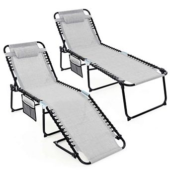 Costway 2 pc Folding Chaise Lounge Chair Portable Sun Lounger with Adjustable Backrest