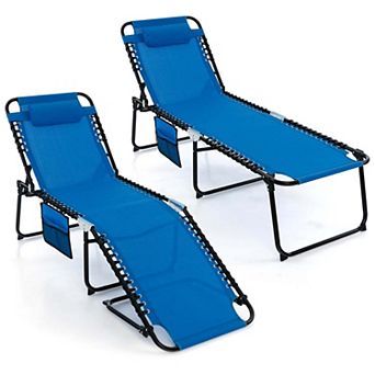 Costway 2 pc Folding Chaise Lounge Chair Portable Sun Lounger with Adjustable Backrest