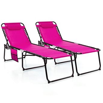 Costway 2 pc Folding Chaise Lounge Chair Portable Sun Lounger with Adjustable Backrest