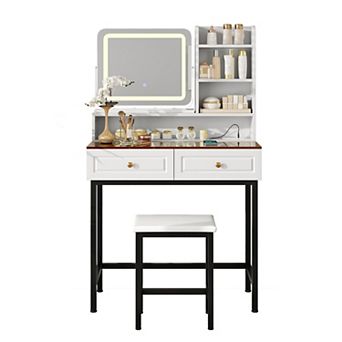 Merax Makeup Vanity with LED Lighted Mirror, 360° Rotatable Mirror