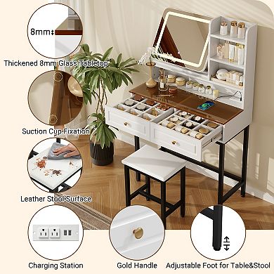 Merax Makeup Vanity with LED Lighted Mirror, 360° Rotatable Mirror