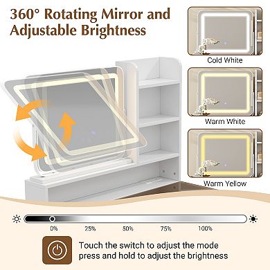 Merax Makeup Vanity with LED Lighted Mirror, 360° Rotatable Mirror