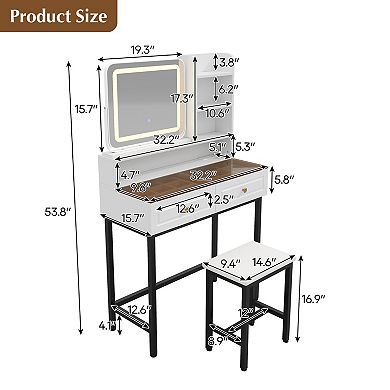 Merax Makeup Vanity with LED Lighted Mirror, 360° Rotatable Mirror