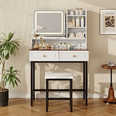 Merax Makeup Vanity with LED Lighted Mirror, 360° Rotatable Mirror