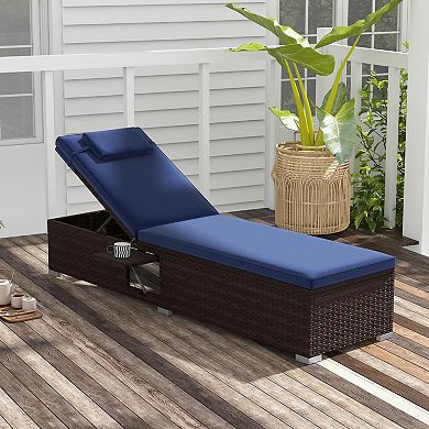 Costway Patio Chaise Lounge with 6-level Backrest, Comfy Seat Cushion & Headrest