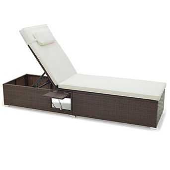 Costway Patio Chaise Lounge with 6-level Backrest, Comfy Seat Cushion & Headrest