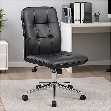 Swivel Office Chair, Tufted Seat & Back, Chrome Base