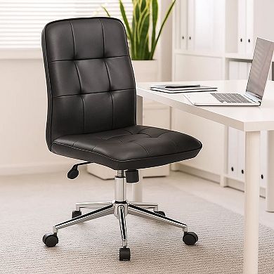 Swivel Office Chair, Tufted Seat & Back, Chrome Base