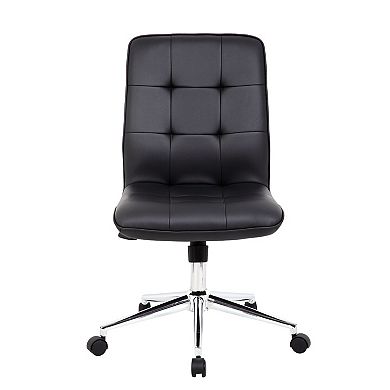 Swivel Office Chair, Tufted Seat & Back, Chrome Base