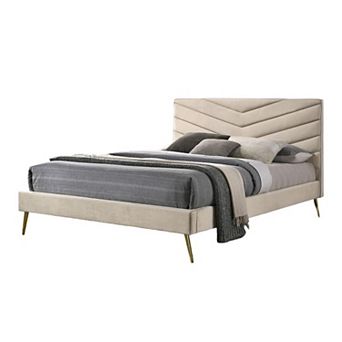Vevy Bed, Chevron Tufted Flannelette Upholstery