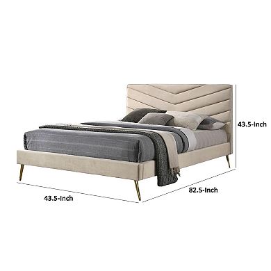 Vevy Bed, Chevron Tufted Flannelette Upholstery