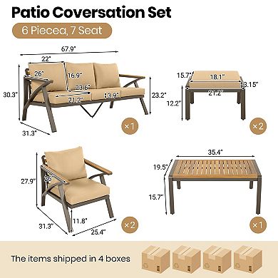 Merax 6-Piece Outdoor Patio Furniture Set, Steel Frame Sofa Set