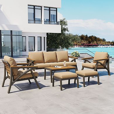 Merax 6-Piece Outdoor Patio Furniture Set, Steel Frame Sofa Set