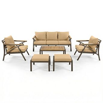 Merax 6 pc Outdoor Patio Furniture Set, Steel Frame Sofa Set