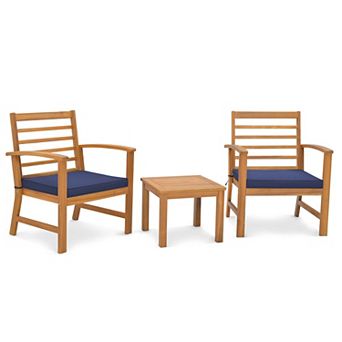 Costway 3 pc Outdoor Furniture Set Acacia Wood Conversation Set with Soft Seat Cushions