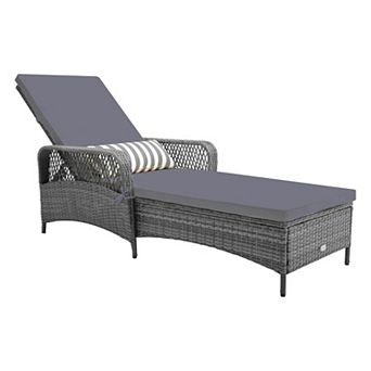 Costway Outdoor Chaise Lounge Chair Patio Recliner with 6-Level Backrest Cushion & Pillow