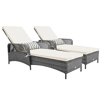 Costway Outdoor Chaise Lounge Chair Patio Recliner with 6-Level Backrest Cushion & Pillow