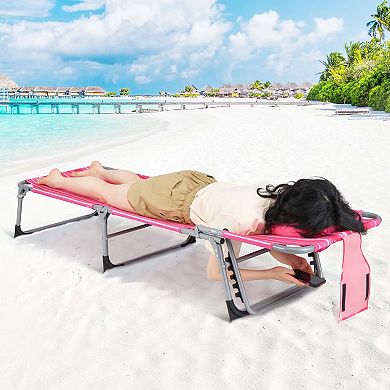 Costway 2 PCS Outdoor Beach Lounge Chair Folding Chaise Lounge with Pillow