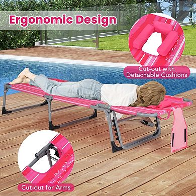 Costway 2 PCS Outdoor Beach Lounge Chair Folding Chaise Lounge with Pillow