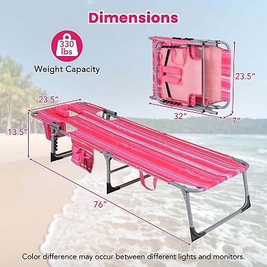 Costway 2 PCS Outdoor Beach Lounge Chair Folding Chaise Lounge with Pillow