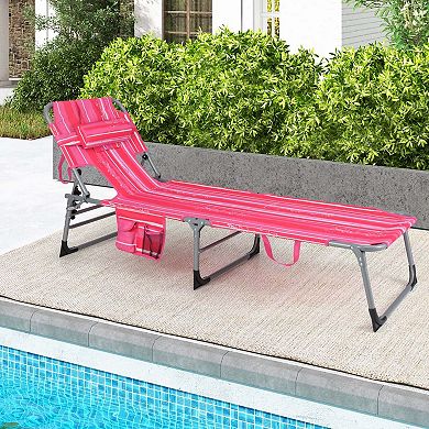Costway 2 PCS Outdoor Beach Lounge Chair Folding Chaise Lounge with Pillow