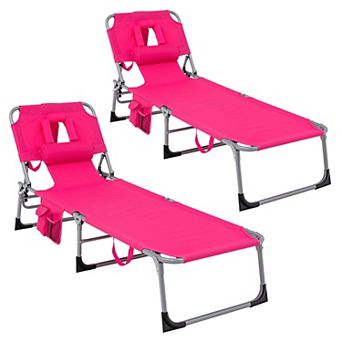 Costway 2 pc Outdoor Beach Lounge Chair Folding Chaise Lounge with Pillow