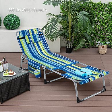 Costway 2 PCS Outdoor Folding Chaise 5-Position Lounge Chair with Adjustable Footrest