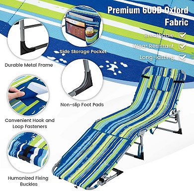 Costway 2 PCS Outdoor Folding Chaise 5-Position Lounge Chair with Adjustable Footrest