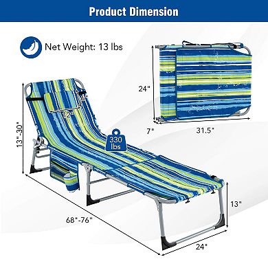 Costway 2 PCS Outdoor Folding Chaise 5-Position Lounge Chair with Adjustable Footrest