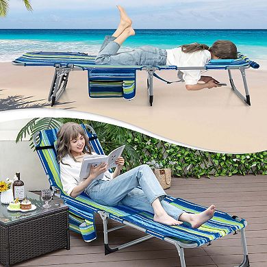 Costway 2 PCS Outdoor Folding Chaise 5-Position Lounge Chair with Adjustable Footrest