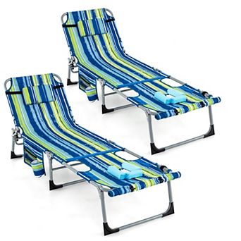Costway 2 pc Outdoor Folding Chaise 5-Position Lounge Chair with Adjustable Footrest
