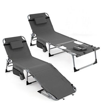Costway 2 pc Outdoor Folding Chaise 5-Position Lounge Chair with Adjustable Footrest