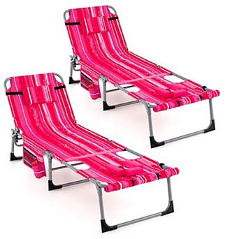 Costway 2 pc Outdoor Folding Chaise 5-Position Lounge Chair with Adjustable Footrest