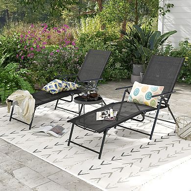 Costway Patio Folding Chaise Lounge Chairs with 6-Level Backrest Reclining Chairs