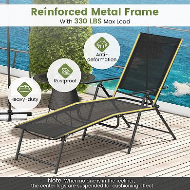 Costway Patio Folding Chaise Lounge Chairs with 6-Level Backrest Reclining Chairs