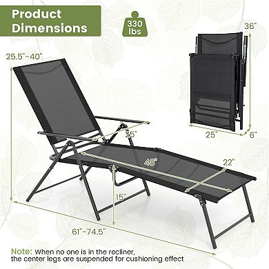 Costway Patio Folding Chaise Lounge Chairs with 6-Level Backrest Reclining Chairs