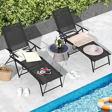 Costway Patio Folding Chaise Lounge Chairs with 6-Level Backrest Reclining Chairs