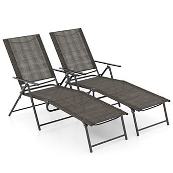 Costway Patio Folding Chaise Lounge Chairs with 6-Level Backrest Reclining Chairs