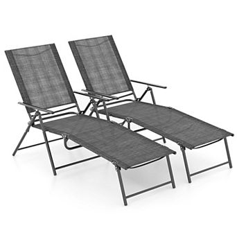 Costway Patio Folding Chaise Lounge Chairs with 6-Level Backrest Reclining Chairs