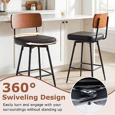 Costway 27” Padded Counter Barstools with Wooden Backrest & Metal Legs, Footrest