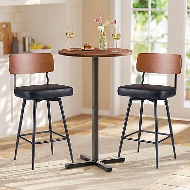 Costway 27” Padded Counter Barstools with Wooden Backrest & Metal Legs, Footrest