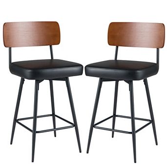 Costway 27” Padded Counter Barstools with Wooden Backrest & Metal Legs, Footrest