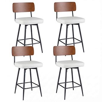Costway 27” Padded Counter Barstools with Wooden Backrest & Metal Legs, Footrest
