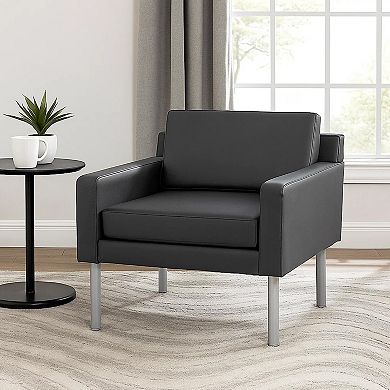 Oversized Lounge Chair, Antimicrobial Vinyl, Nickel Legs