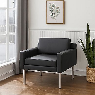 Oversized Lounge Chair, Antimicrobial Vinyl, Nickel Legs
