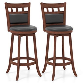 Costway Wood Swivel Bar Stools Set of 2 with Faux Leather Upholstered Seat & Back