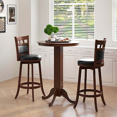 Costway Wood Swivel Bar Stools Set of 2 with Faux Leather Upholstered Seat & Back