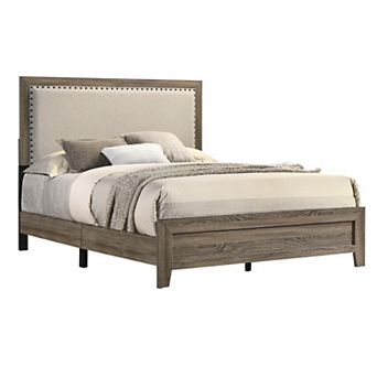 Shannon Panel Bed with Nailhead Trim, Fabric, Wood