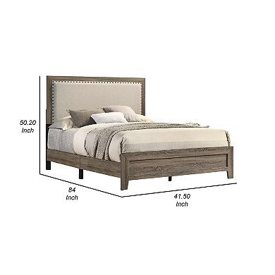 Shannon Panel Bed with Nailhead Trim, Fabric, Wood