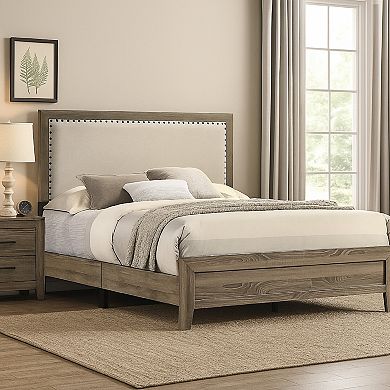 Shannon Panel Bed with Nailhead Trim, Fabric, Wood
